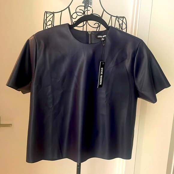 NWT STEVE MADDEN FAUX LEATHER NAVY TOP - Picture 5 of 9